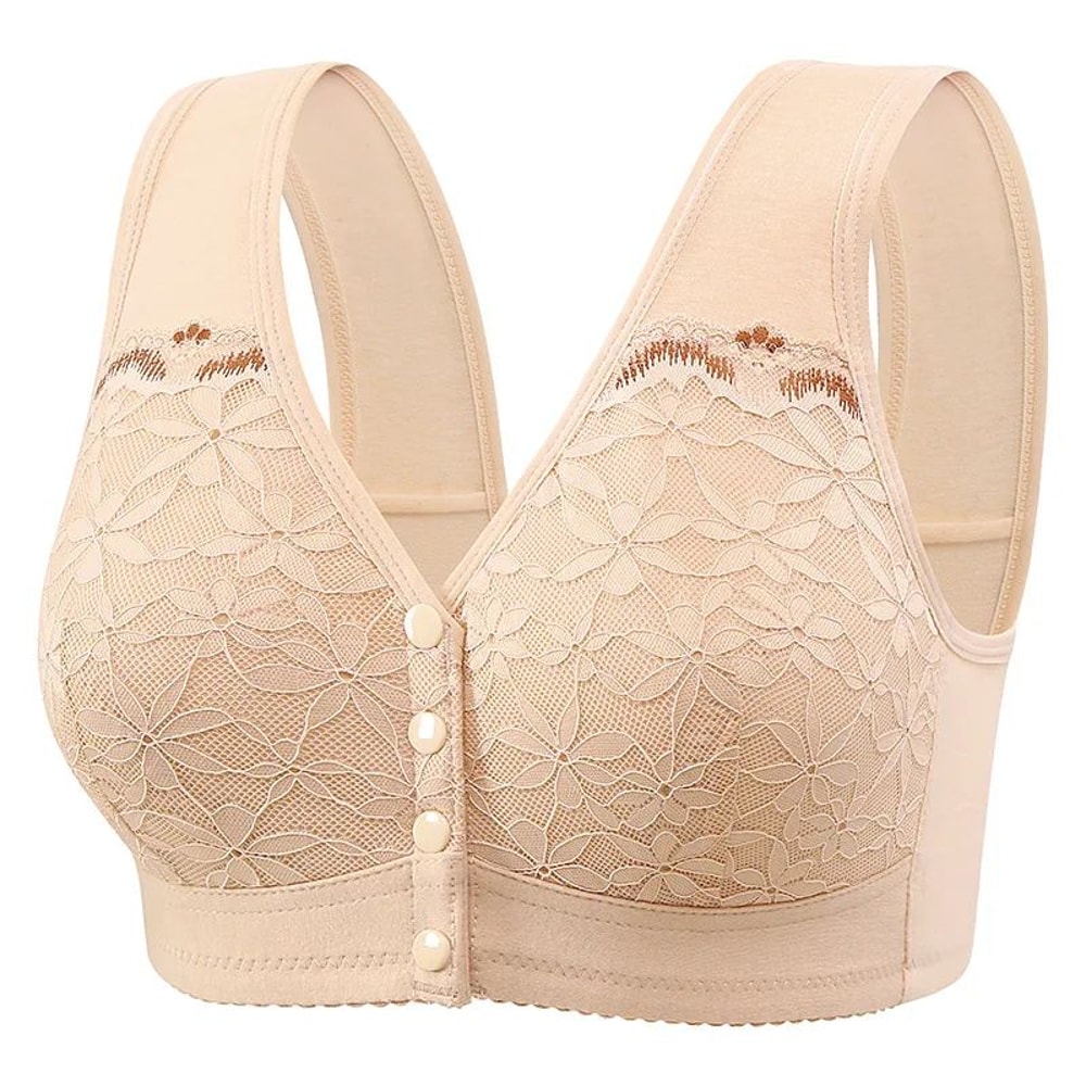 ComfortEase Front Closure Cotton Bra For Seniors Wireless Lace Vest Plus Size Support 6