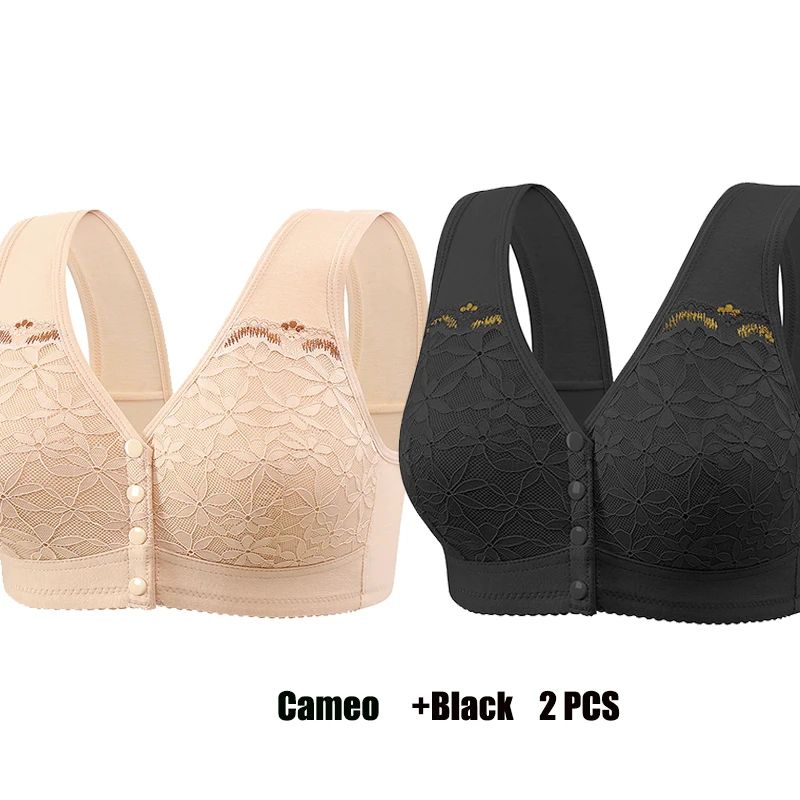 ComfortEase Front Closure Cotton Bra For Seniors Wireless Lace Vest Plus Size Support 14