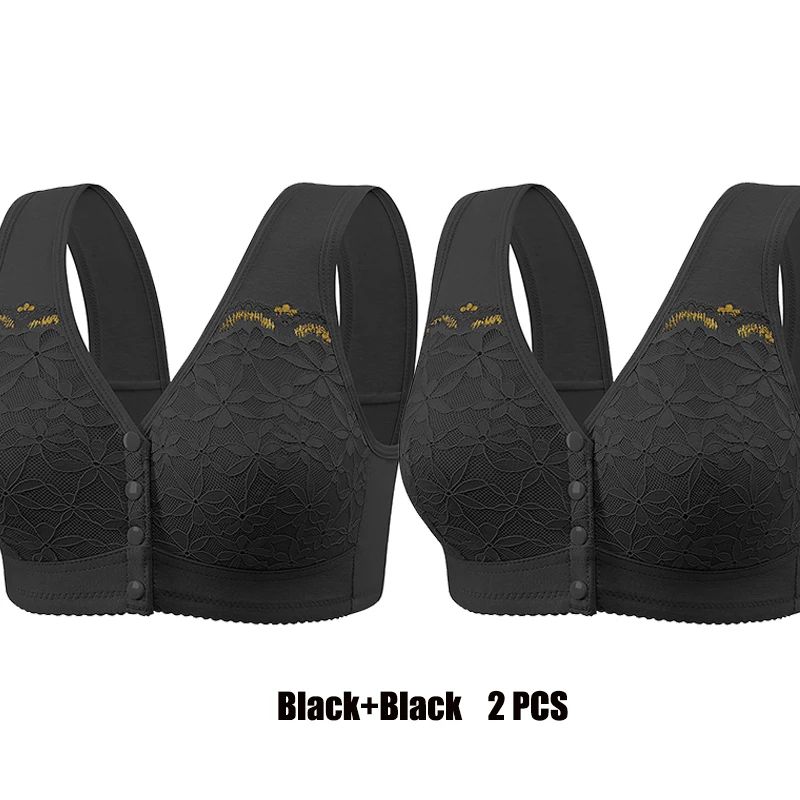 ComfortEase Front Closure Cotton Bra For Seniors Wireless Lace Vest Plus Size Support 17