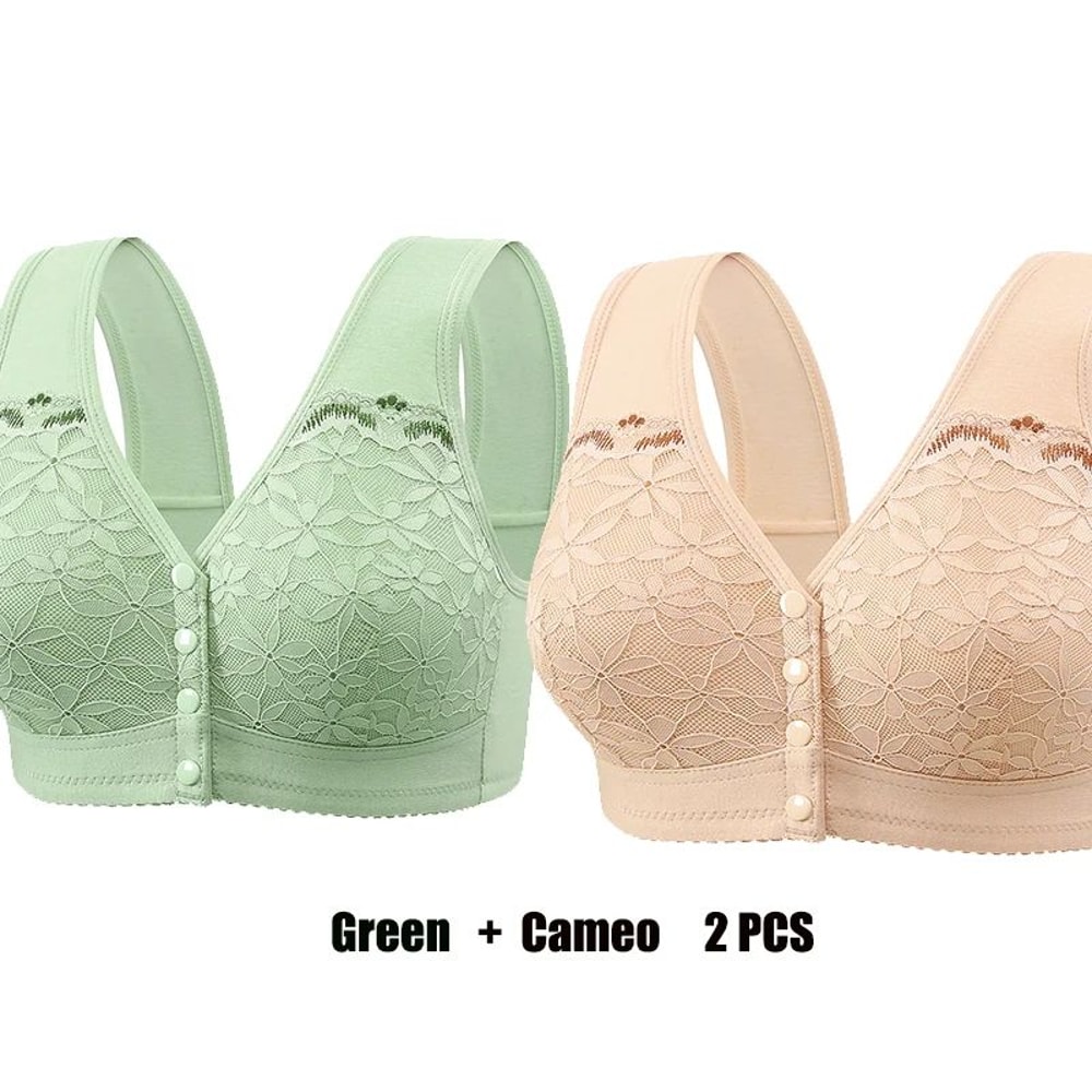 ComfortEase Front Closure Cotton Bra For Seniors Wireless Lace Vest Plus Size Support 18