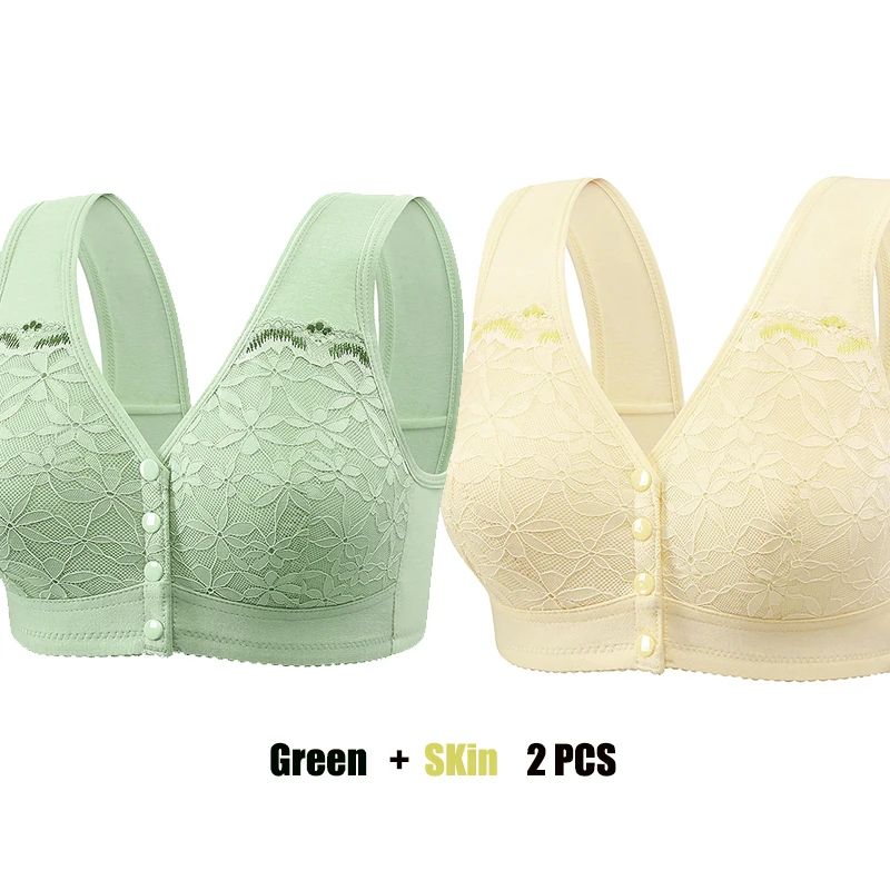 ComfortEase Front Closure Cotton Bra For Seniors Wireless Lace Vest Plus Size Support 19