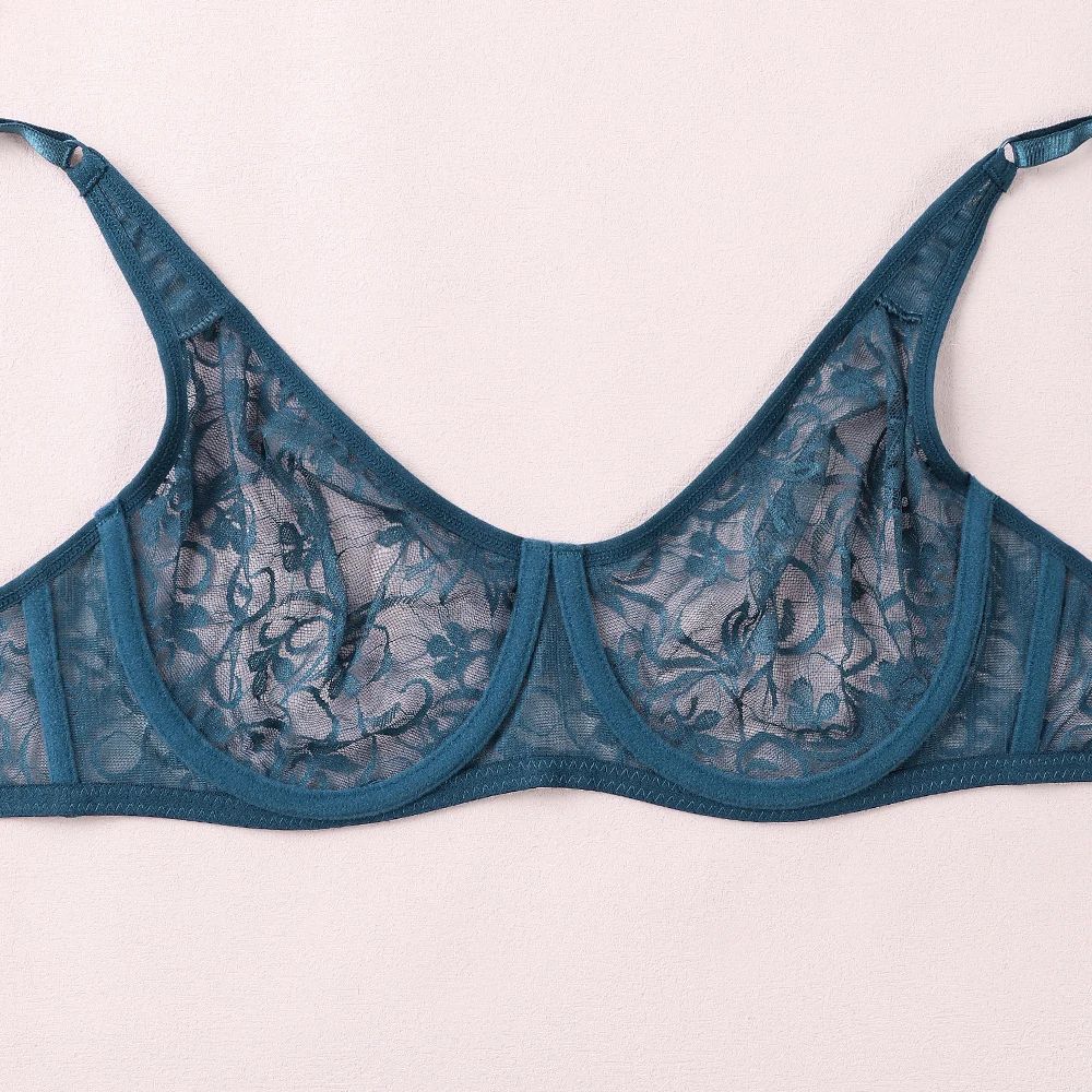 AllureCurve Plus Size Lace Underwire Bra Sheer Embroidered Plunge Lingerie 4