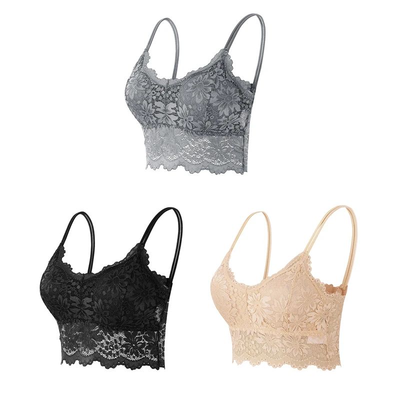 ComfortLace Wireless Seamless Bralette Set Padded Lace PushUp Vest Bras 3 Pcs 15