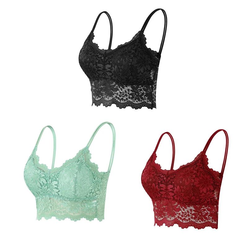 ComfortLace Wireless Seamless Bralette Set Padded Lace PushUp Vest Bras 3 Pcs 19