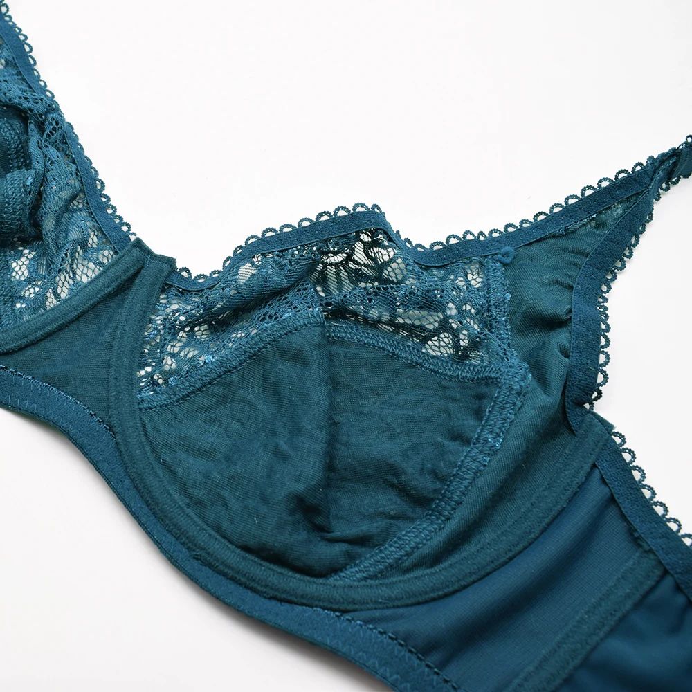 SheerSculpt Deep V Lace Underwire Bra UltraThin Plus Size Unlined Lingerie BF Cups 2