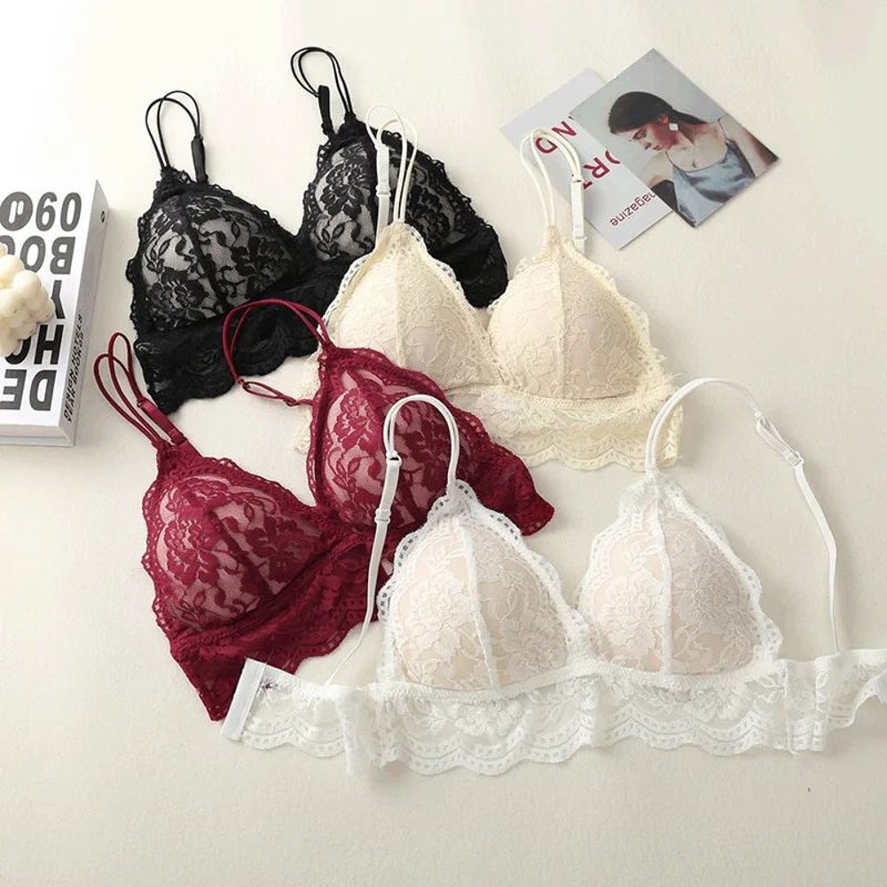 PetiteCharm Sheer Lace PushUp Bralette Backless Breathable Lingerie 4