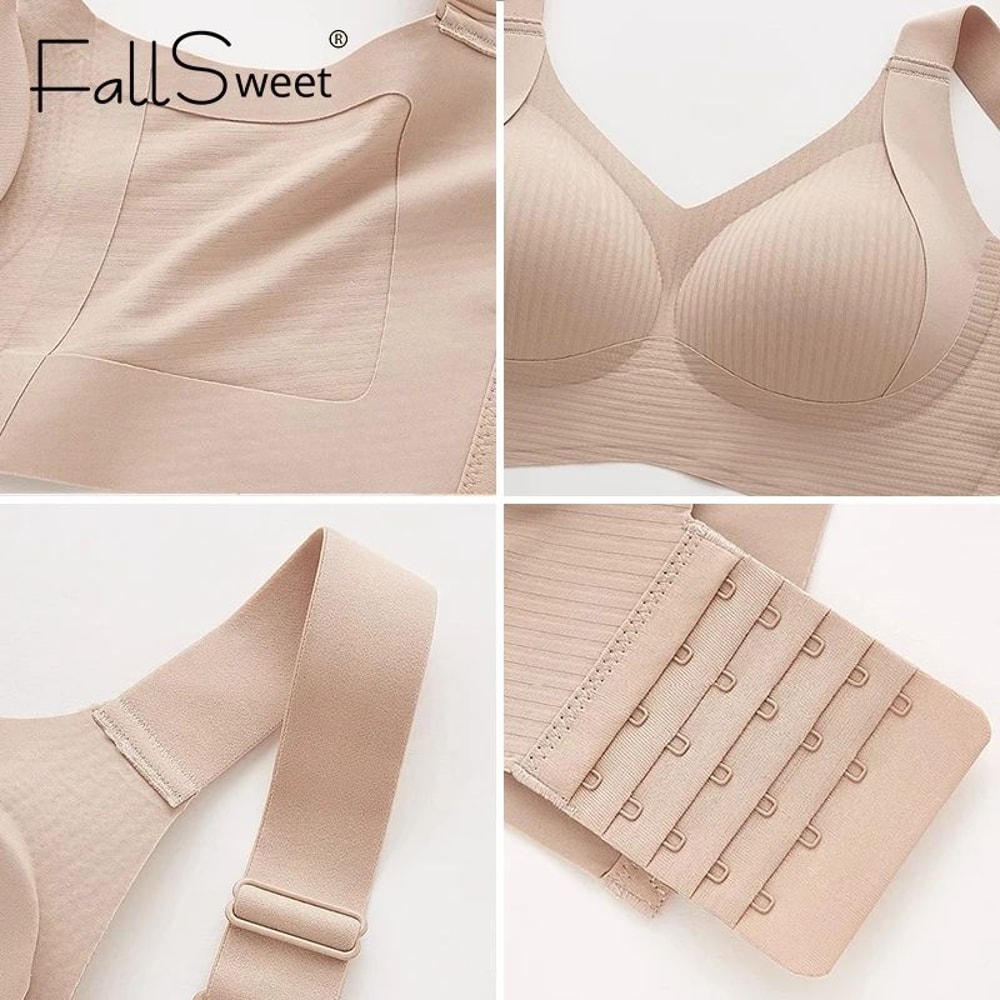 4 Pcs FallSweet Wireless Push Up Seamless Bras For Women Breathable Large Size Invisible Comfort B 4