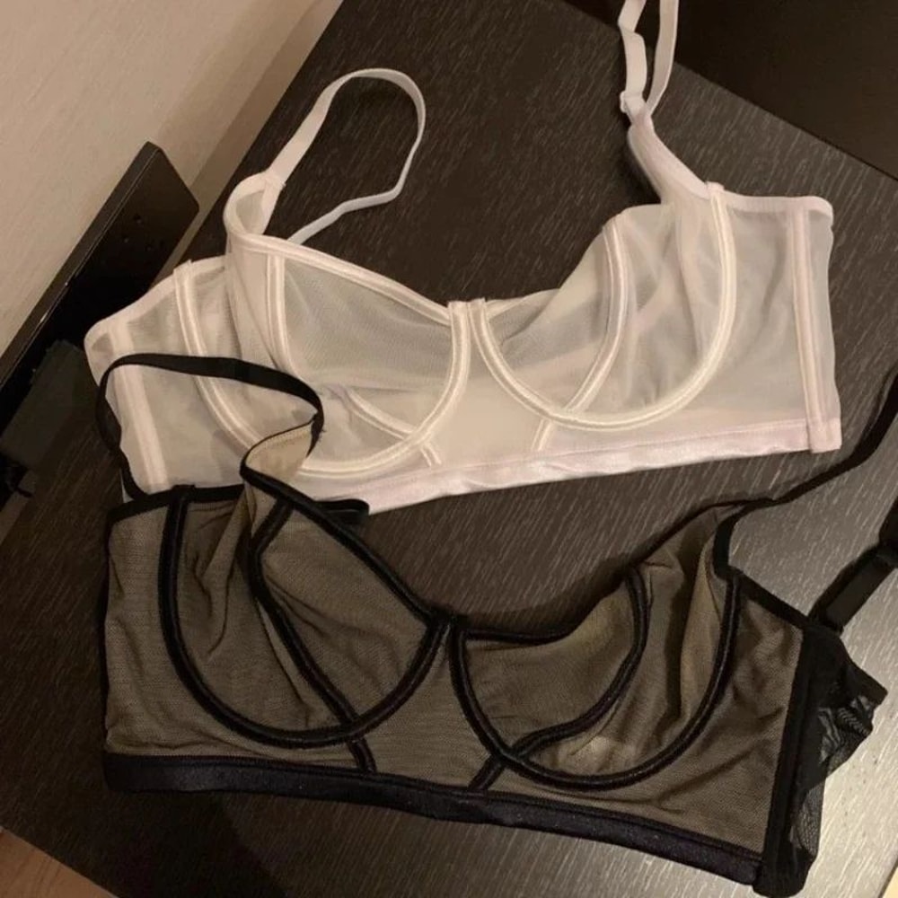 Transparent UltraThin Lace Strapless Bra Sexy Embroidered Underwire Lingerie 5