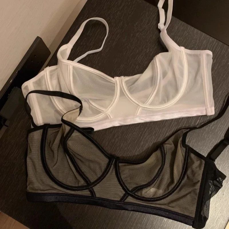 Transparent UltraThin Lace Strapless Bra Sexy Embroidered Underwire Lingerie 5