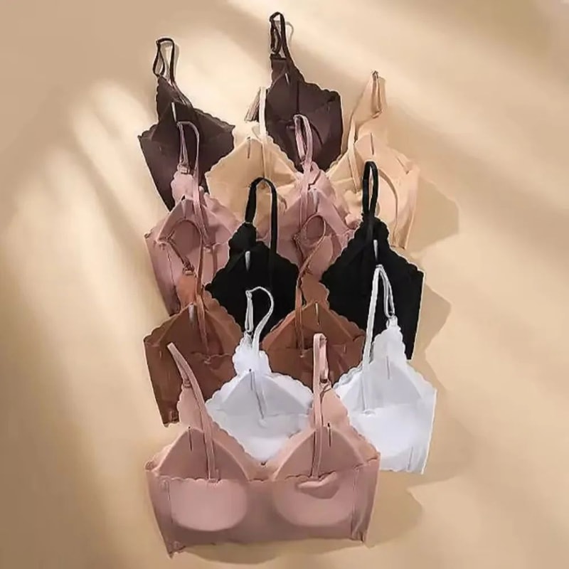 Ice Silk Seamless Wireless Padded Bra Wavy Edge Invisible Comfort Yoga Bralette 4