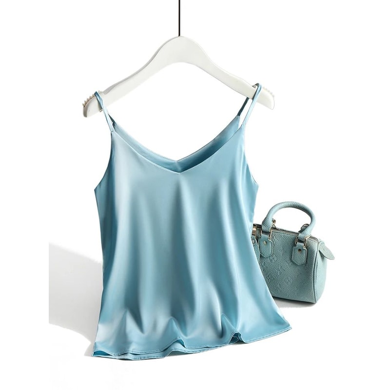 AOSSVIAO 2026 Satin Silk Spaghetti Strap Cami Halter VNeck Sleeveless Summer Tank Top 8