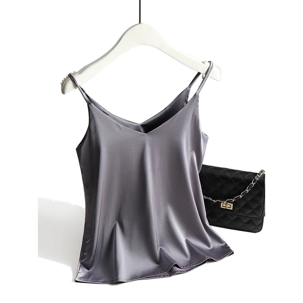 AOSSVIAO 2026 Satin Silk Spaghetti Strap Cami Halter VNeck Sleeveless Summer Tank Top 9