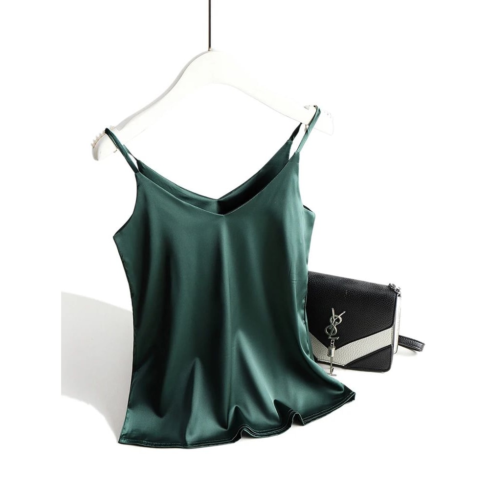 AOSSVIAO 2026 Satin Silk Spaghetti Strap Cami Halter VNeck Sleeveless Summer Tank Top 10