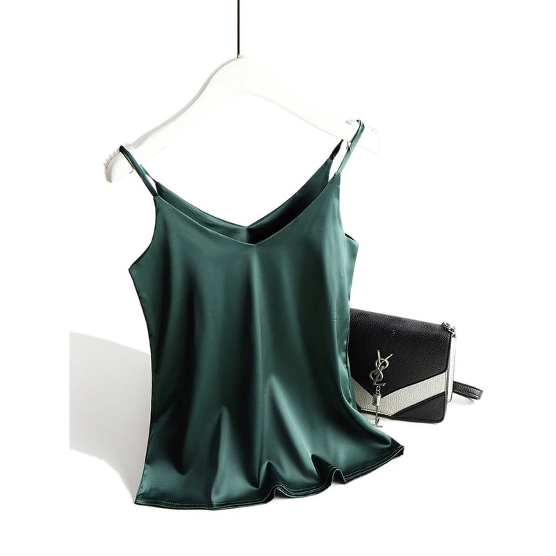 AOSSVIAO 2026 Satin Silk Spaghetti Strap Cami Halter VNeck Sleeveless Summer Tank Top 10