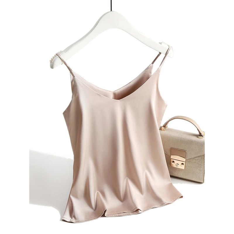 AOSSVIAO 2026 Satin Silk Spaghetti Strap Cami Halter VNeck Sleeveless Summer Tank Top 11