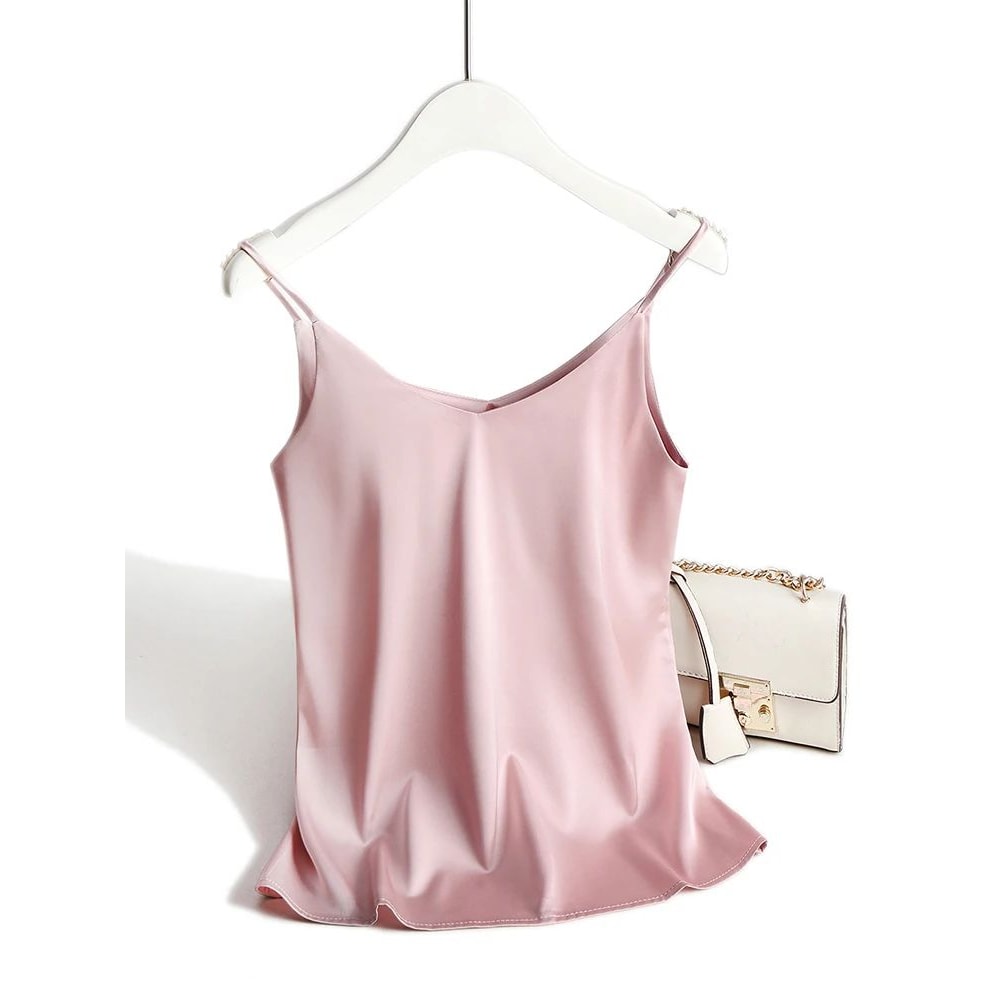 AOSSVIAO 2026 Satin Silk Spaghetti Strap Cami Halter VNeck Sleeveless Summer Tank Top 12