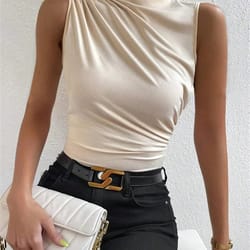 fashion mock neck ruched tank top – y2k pleated sleeveless summer tee for women