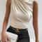 Fashion Mock Neck Ruched Tank Top Y2K Pleated Sleeveless Summer Tee For Women 0