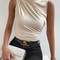 Fashion Mock Neck Ruched Tank Top Y2K Pleated Sleeveless Summer Tee For Women 0