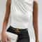 Fashion Mock Neck Ruched Tank Top Y2K Pleated Sleeveless Summer Tee For Women 7