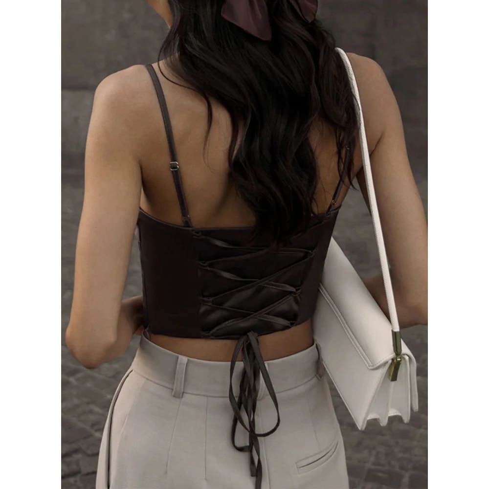 Sexy LaceUp Backless Spaghetti Strap Crop Top Bandage Summer Party Camisole 5