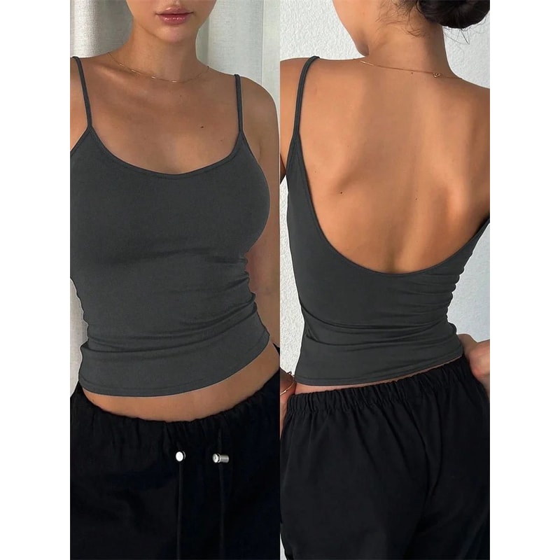 Phumee Backless Cami Crop Top Solid Y2K Sleeveless Summer Streetwear 11