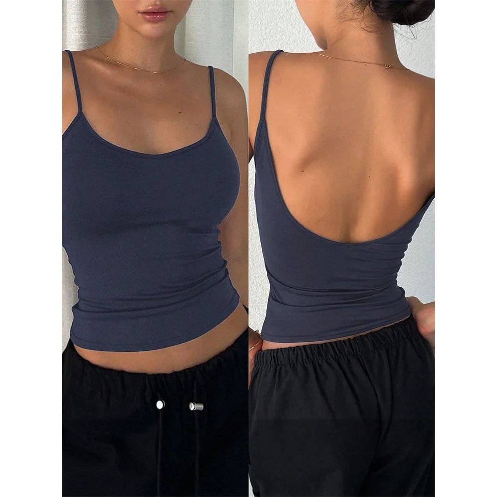 Phumee Backless Cami Crop Top Solid Y2K Sleeveless Summer Streetwear 12