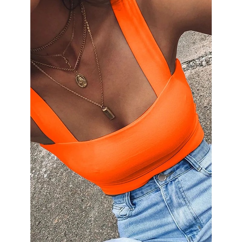 Dozw Square Neck Backless Crop Tank Top High Stretch Sleeveless Summer Basic 2