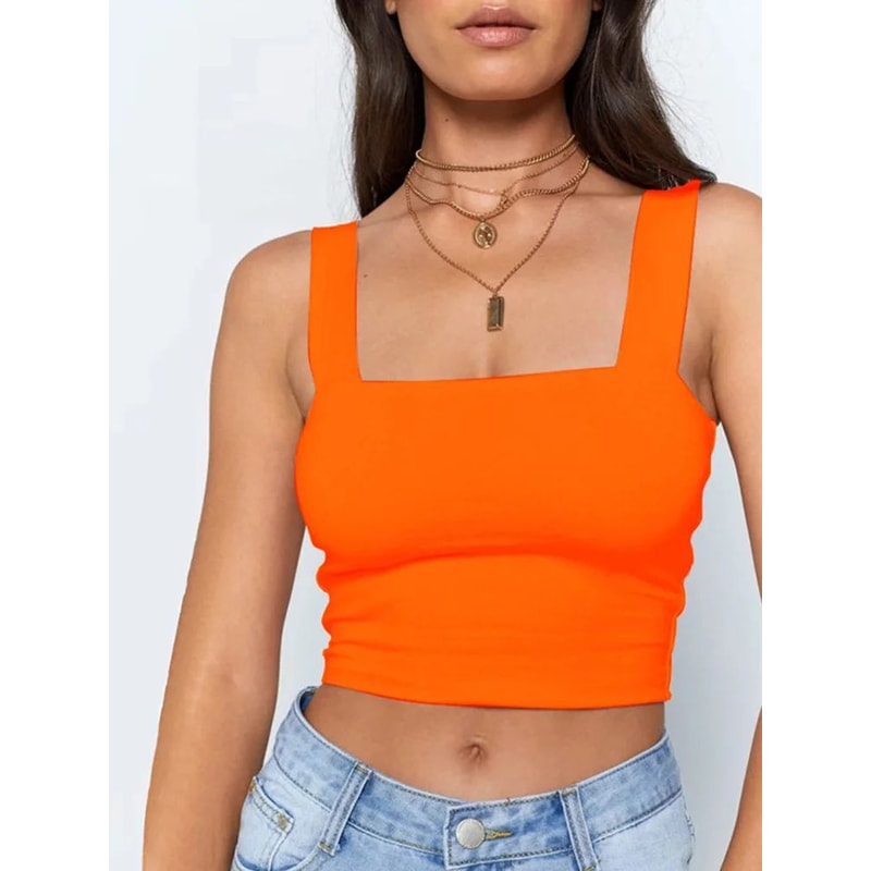 Dozw Square Neck Backless Crop Tank Top High Stretch Sleeveless Summer Basic 3