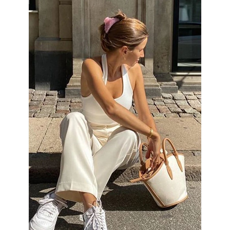 White Halter Backless Ribbed Crop Tank 2024 Streetwear Sleeveless Knit Top 5