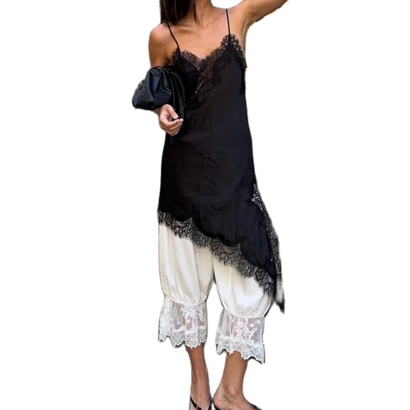 Combhasaki Floral Lace Satin HighLow Cami Asymmetrical Silk Spaghetti Strap Flowy Top 6