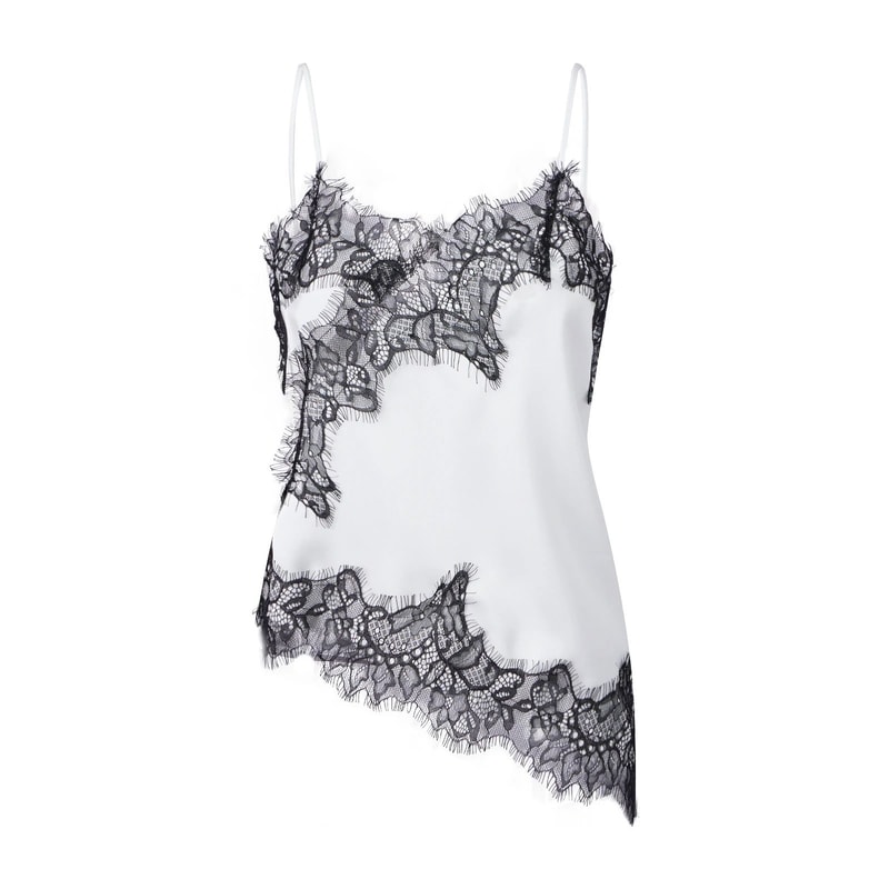 Combhasaki Floral Lace Satin HighLow Cami Asymmetrical Silk Spaghetti Strap Flowy Top 16