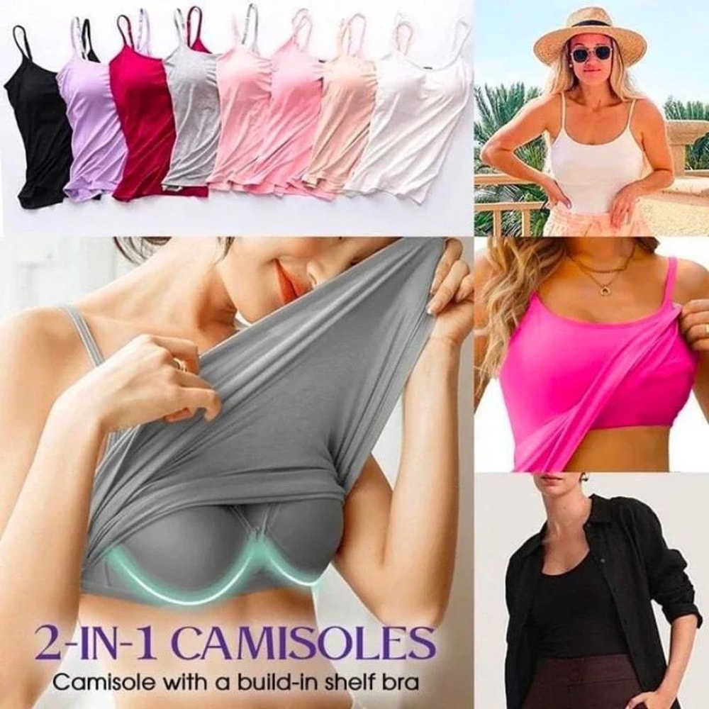 Womens Solid Padded Spaghetti Strap Cami BuiltIn Bra Sexy Slim Tank Top 2024 2
