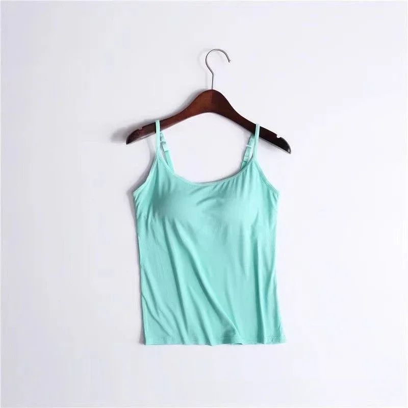 Womens Solid Padded Spaghetti Strap Cami BuiltIn Bra Sexy Slim Tank Top 2024 8