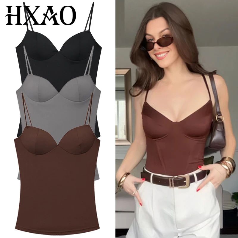 HXAO Burgundy Corset Crop Cami Backless Bustier Summer Sexy Club Top 0