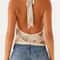 Backless Lace VNeck Tank Top For Women Embroidered Beaded Halter Summer Blouse 2