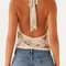 Backless Lace VNeck Tank Top For Women Embroidered Beaded Halter Summer Blouse 2