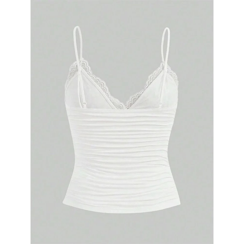 Sexy Lace Bow Front Crop Cami Top Ruched Backless Y2K Grunge Summer Tank 3