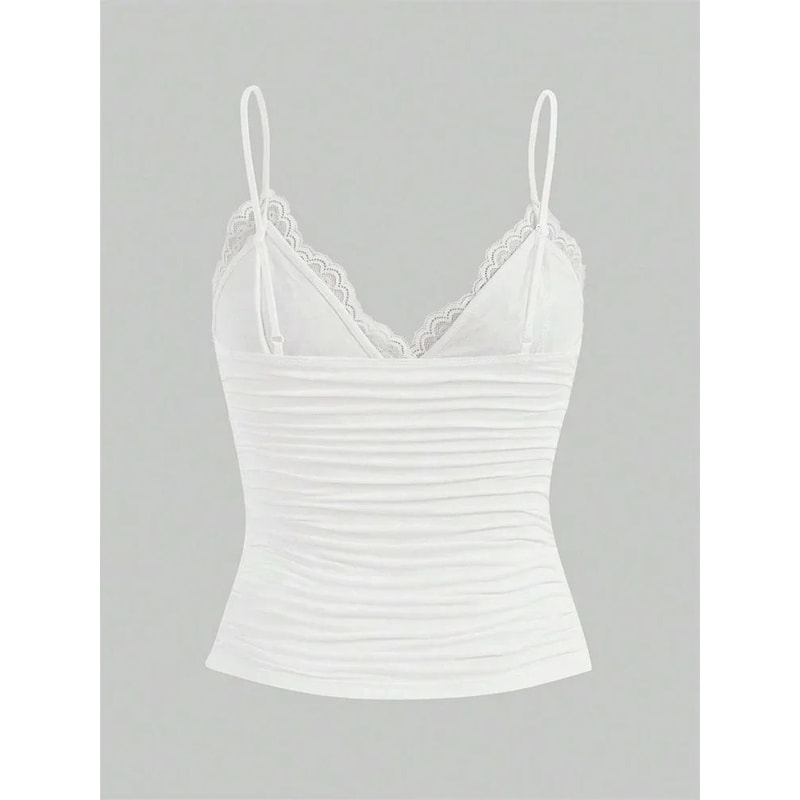 Sexy Lace Bow Front Crop Cami Top Ruched Backless Y2K Grunge Summer Tank 3