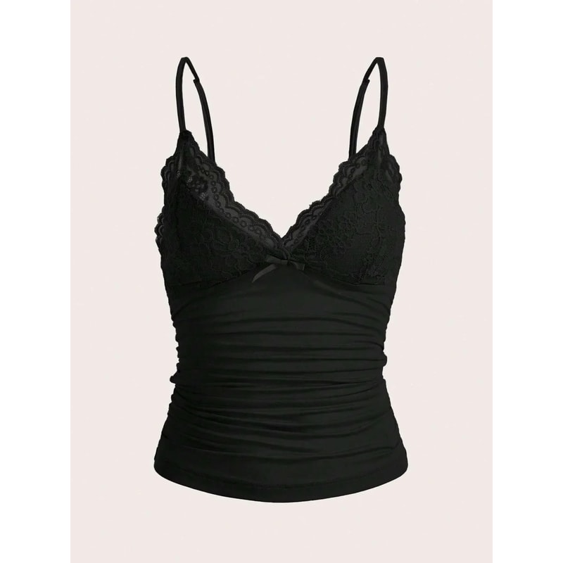 Sexy Lace Bow Front Crop Cami Top Ruched Backless Y2K Grunge Summer Tank 6