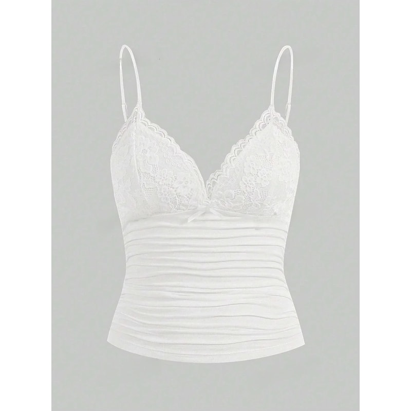 Sexy Lace Bow Front Crop Cami Top Ruched Backless Y2K Grunge Summer Tank 8