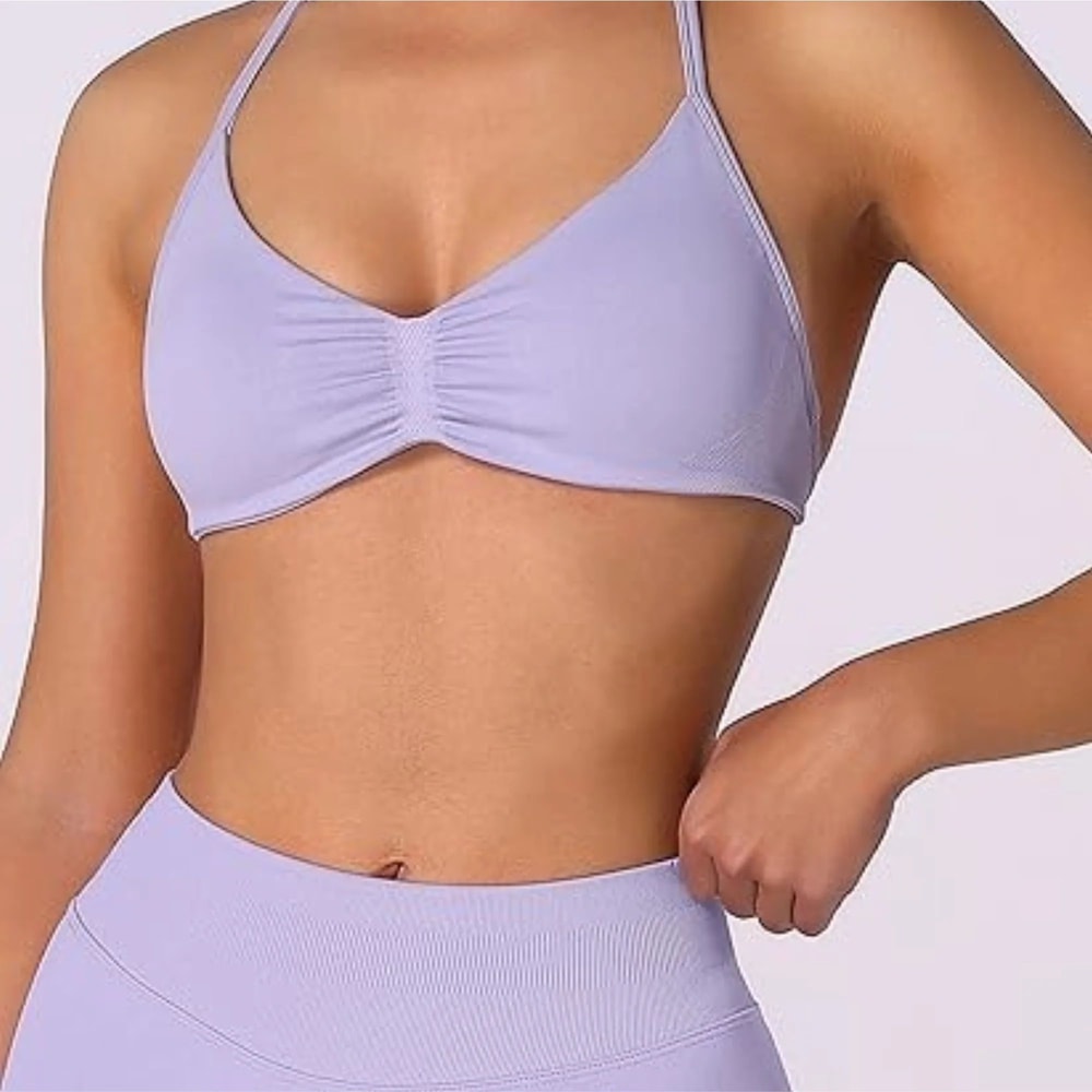 High Support Strappy Halter Sports Bra Top Seamless Scrunch Yoga Workout Tank 9
