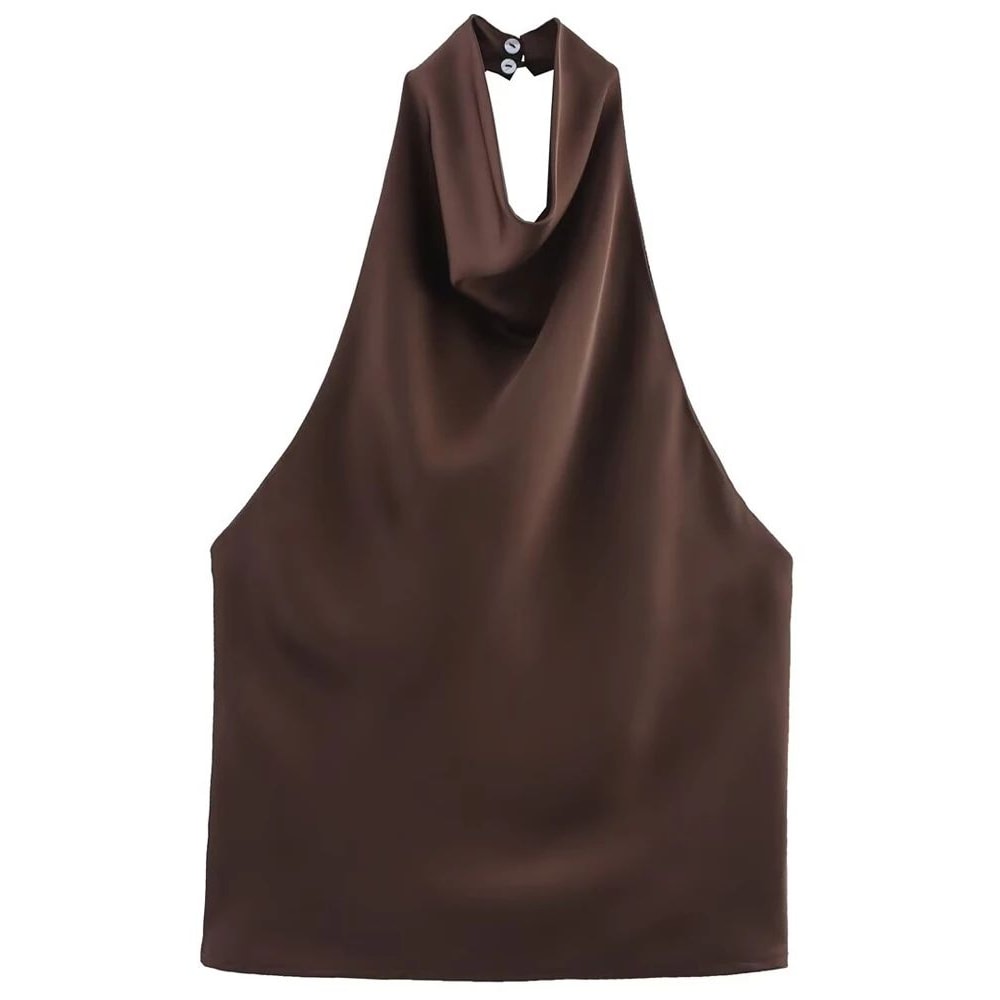 Womens Satin Halter Backless Corset Top Elegant Summer Sexy Tank 7