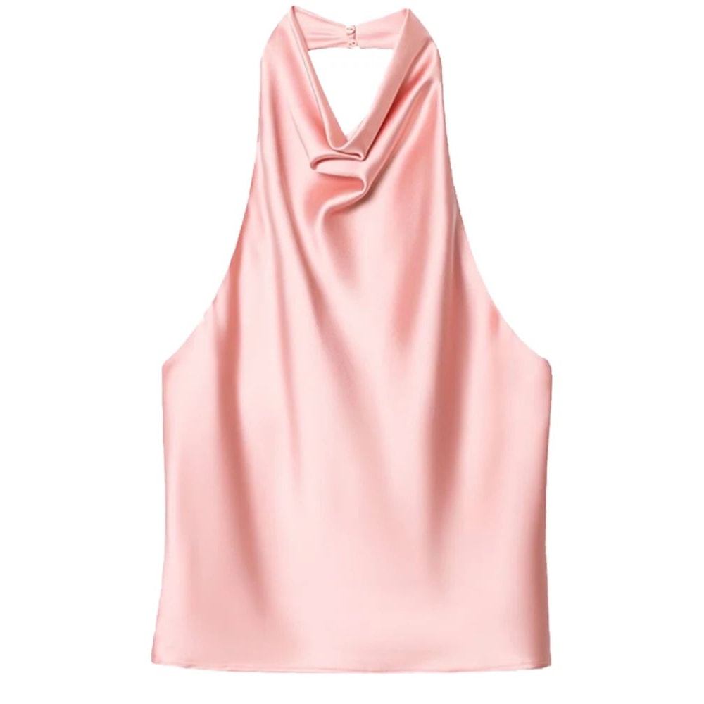 Womens Satin Halter Backless Corset Top Elegant Summer Sexy Tank 11