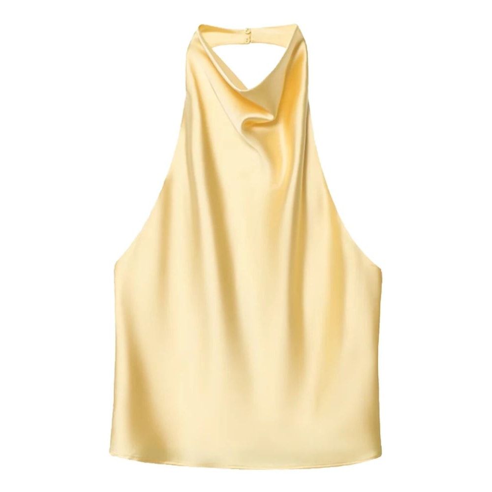 Womens Satin Halter Backless Corset Top Elegant Summer Sexy Tank 14