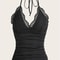 Lace VNeck Halter Backless Crop Top Ruched Y2K Grunge Goth Cami 0