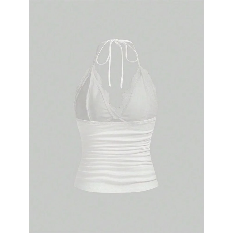 Fairy Coquette Lace Floral VNeck Tank Top Y2K Bow Spaghetti Strap Cami 5