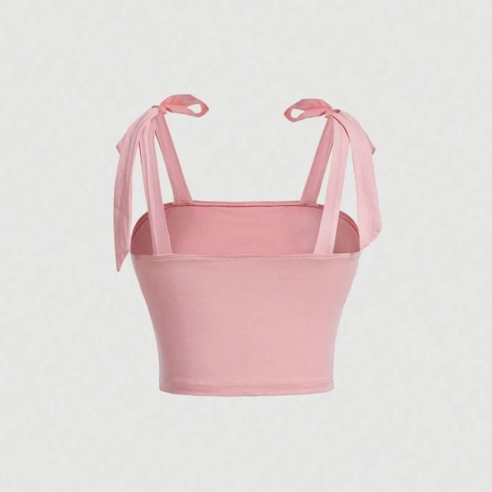 Solid Tie Shoulder Ruched Crop Cami Y2K Backless Bow Streetwear Top 1