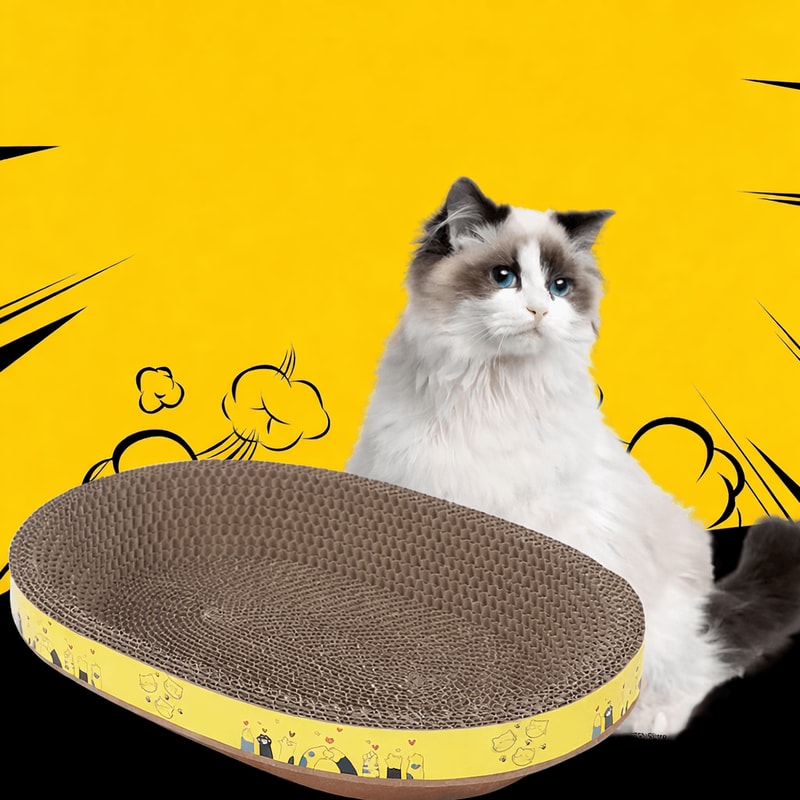 Corrugated Paper Cat Bed Scratching Board Oval Protective Furniture ClawSafe Lounge For Cats 0