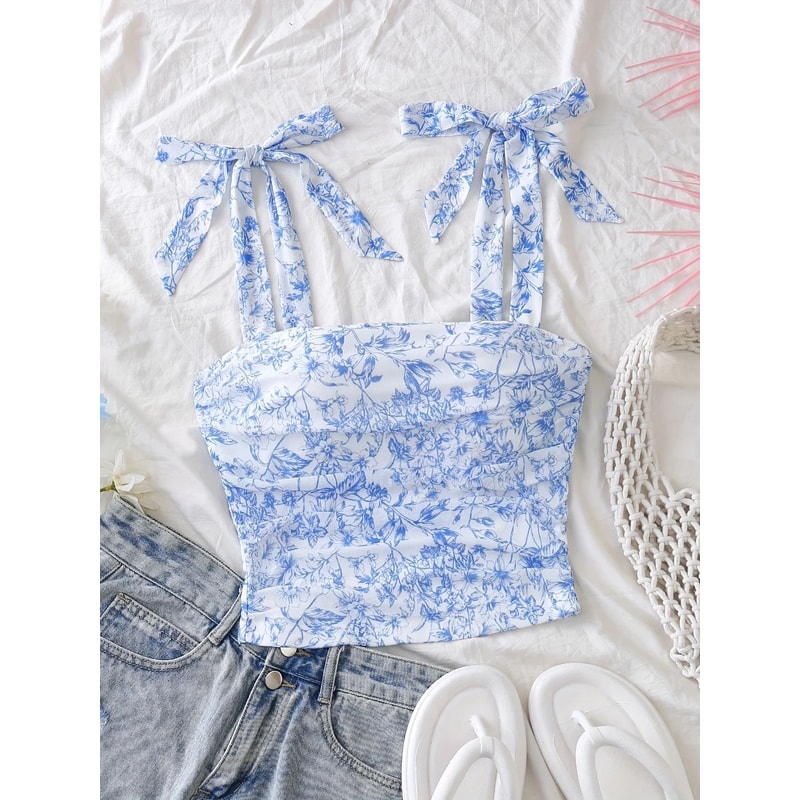 Solid Tie Shoulder Ruched Crop Cami Y2K Backless Bow Streetwear Top 11